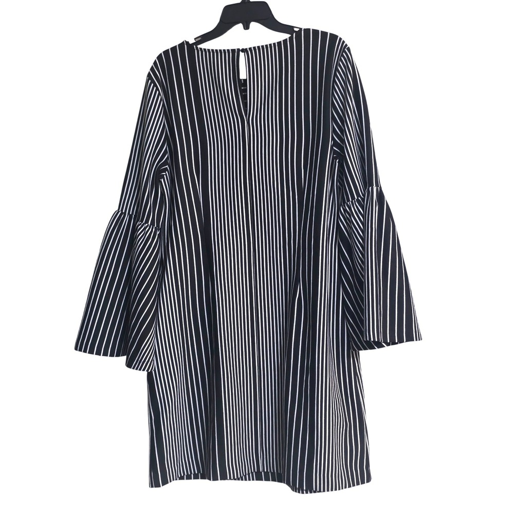 New York & Company Women's Striped Bell Sleeve Shift Dress Black White Xl - Picture 2 of 10